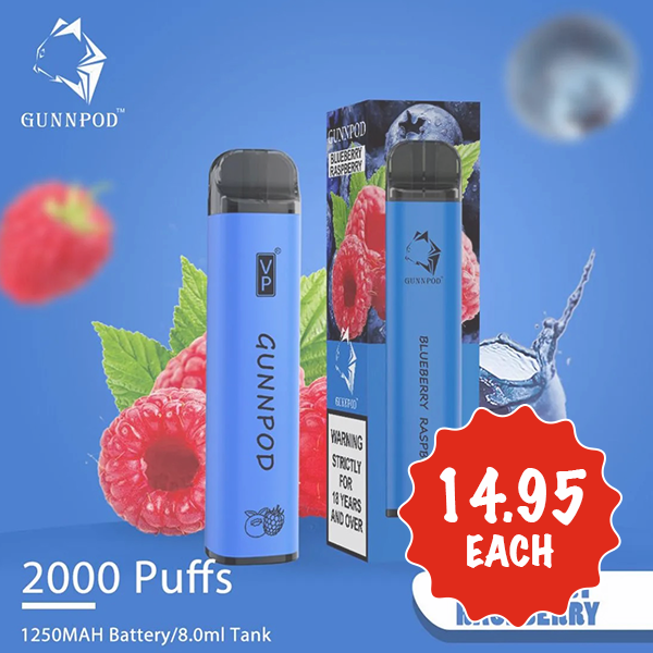 GUNNPOD BLUEBERRY RASPBERRY – 2000 PUFFS