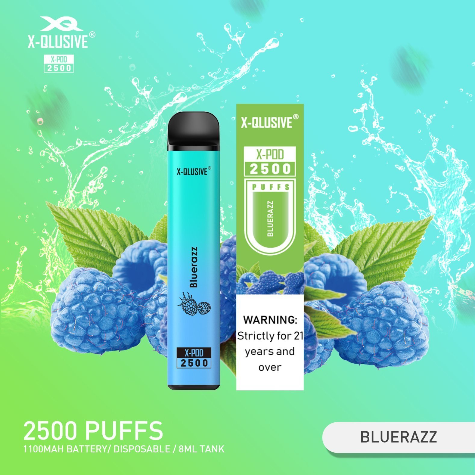 X-QLUSIVE BLUERAZZ – 2500 PUFFS